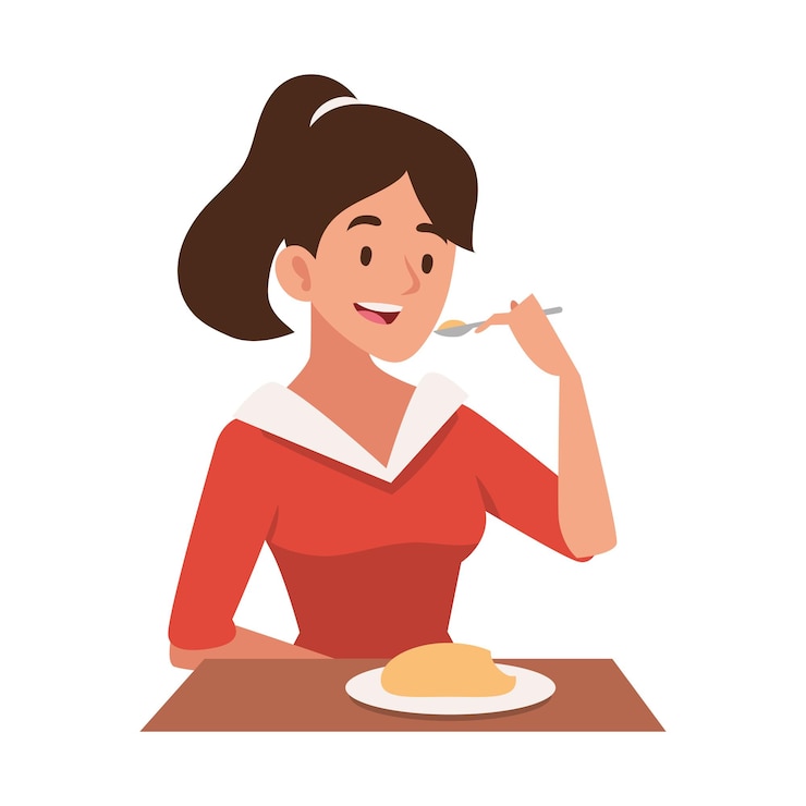 無料Vector ケーキのイラストを食べている女性が孤立しています