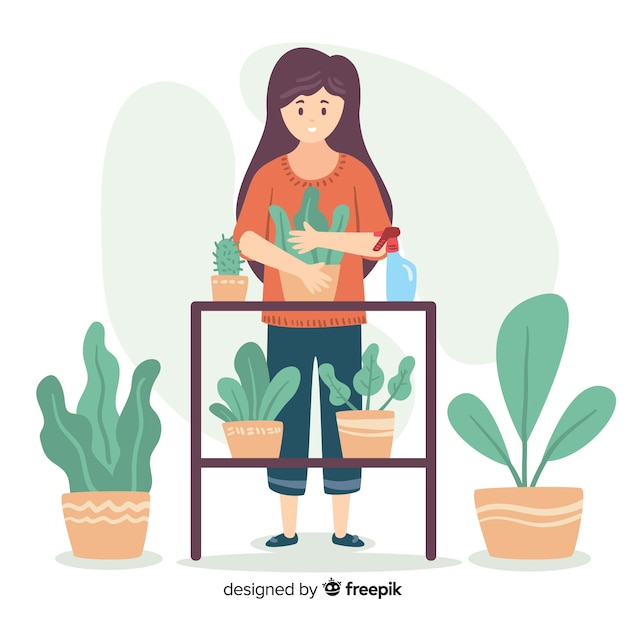 Бесплатное векторное изображение Женщина, наслаждаясь садоводством плоский дизайн