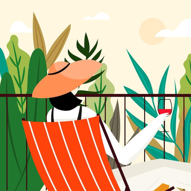Free vector woman enjoying a nice day staycation concept