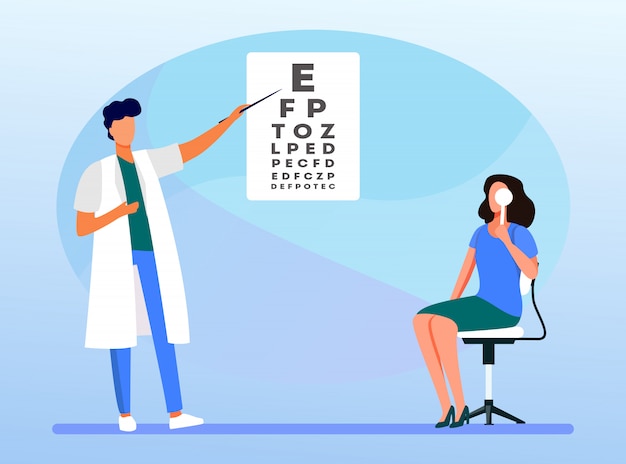 Free vector woman examining eyes with help of ophthalmologist