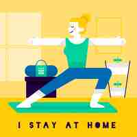 Free vector woman exercising at home alone