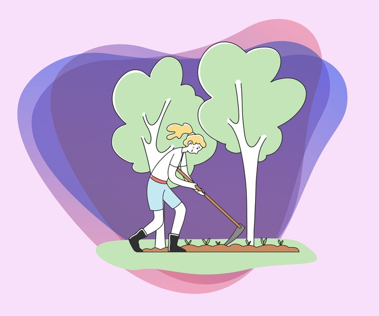 Free Vector woman farming at countryside flat vector illustration