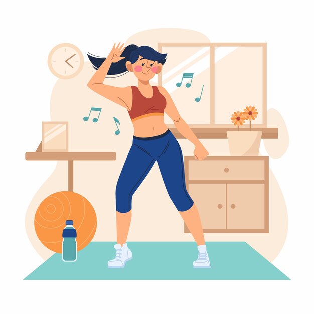 Woman fitness dancing at home