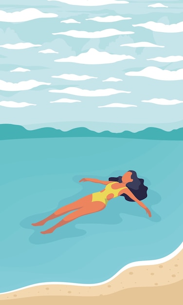 Free vector woman floating on the sea character