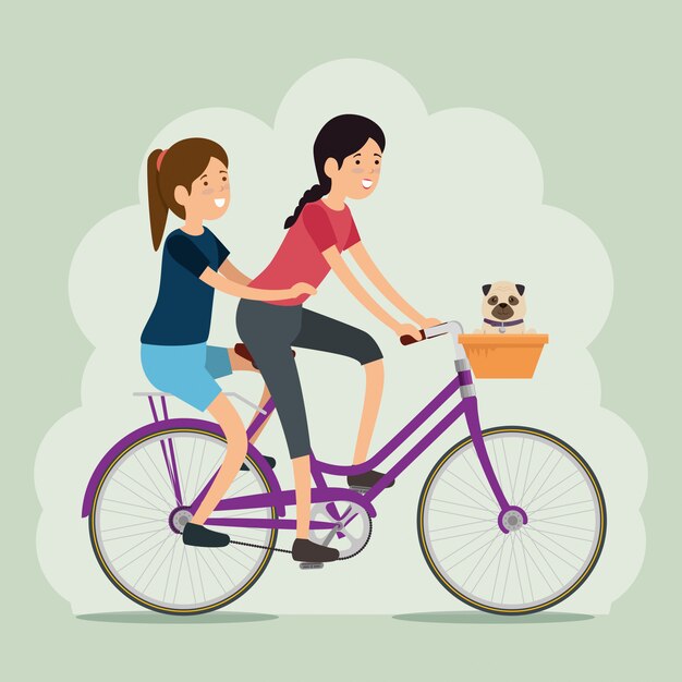 自転車に乗る女性の友人