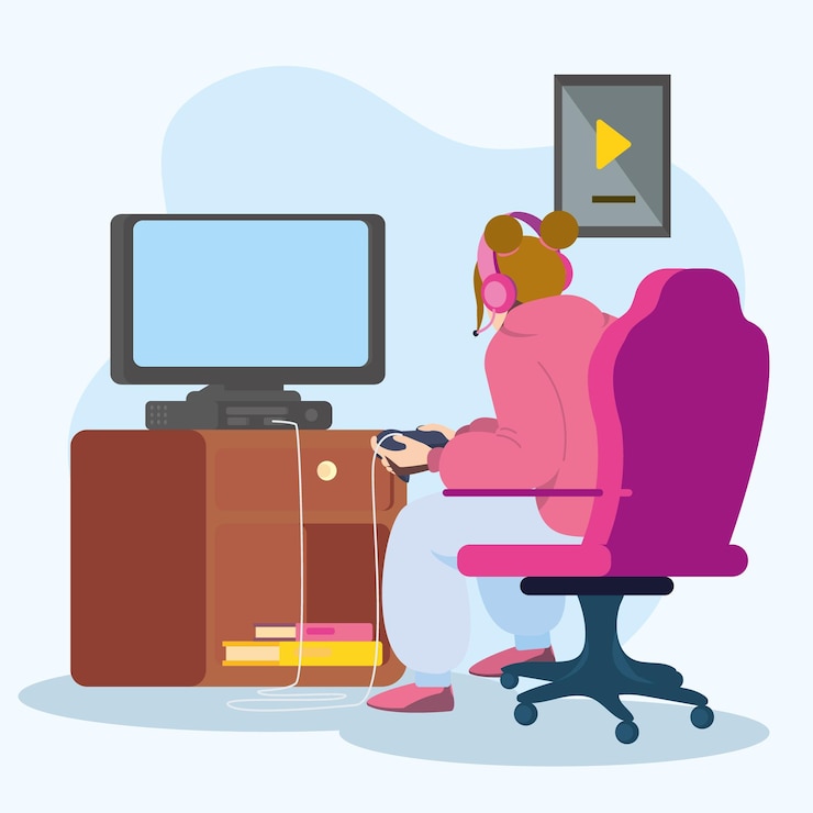 Free Vector woman gamer poster on pink chair