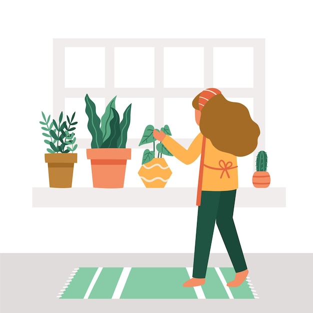 Woman gardening at home illustrated