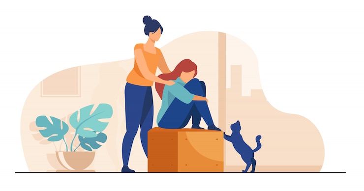 Free Vector woman giving comfort and support to friend