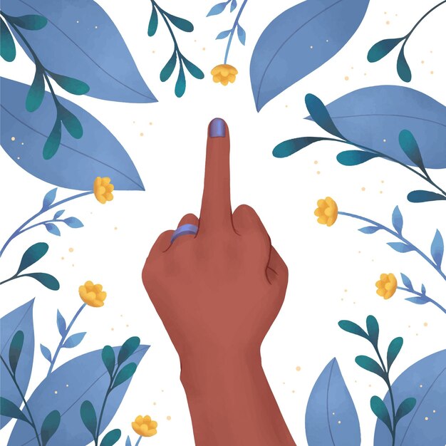 woman hand showing the middle finger with flowers and leaves