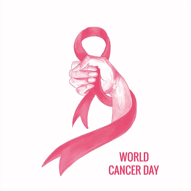 Free vector woman hand with ribbon as symbol of world cancer day background