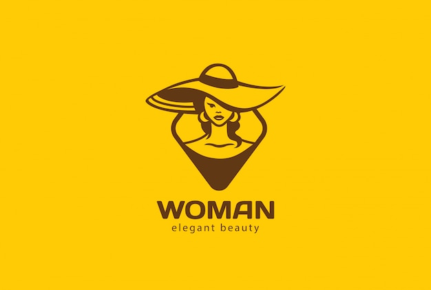 Woman in Hat Logo vector vintage icon.