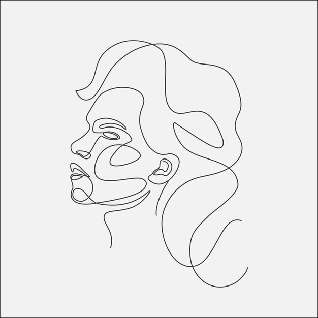 女性の頭ラインアートイラスト 1つの線画 プレミアムベクター