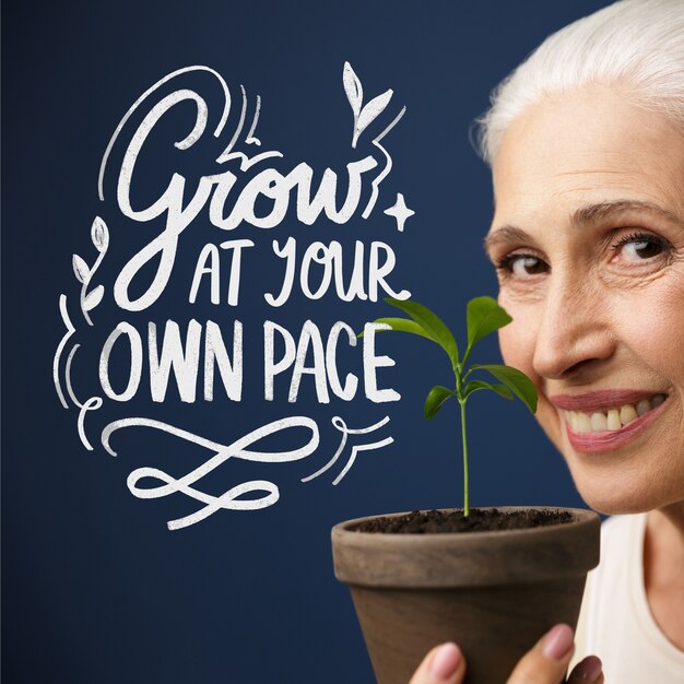 Бесплатное векторное изображение Женщина держит растение надписи
