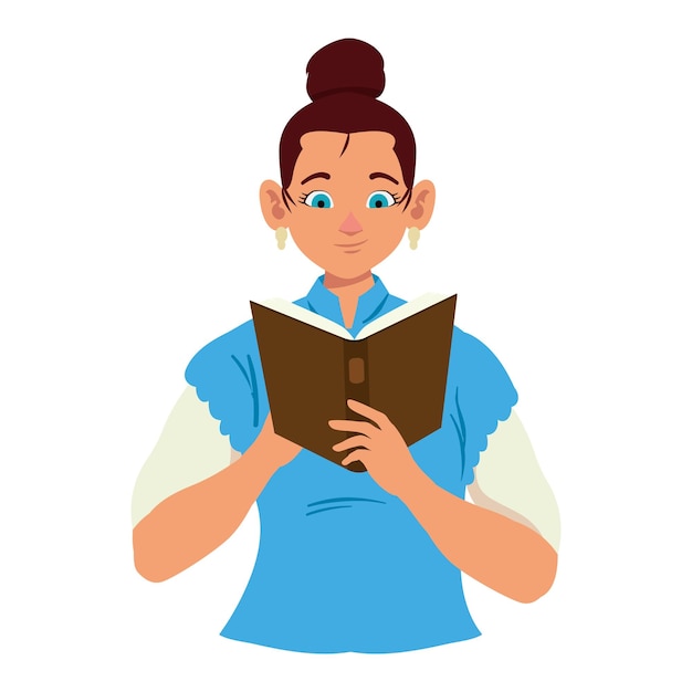 Free vector woman holding a book and reading illustration isolated