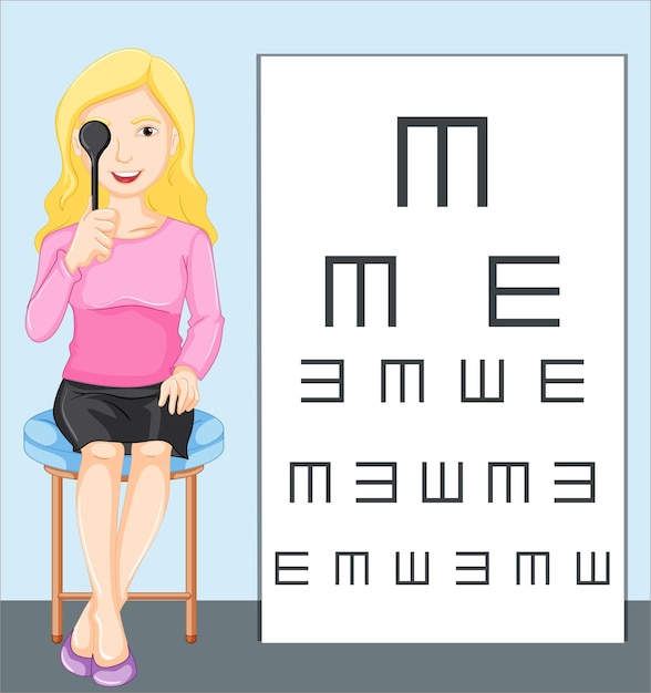 Free vector woman holding eye patch and reading from chart