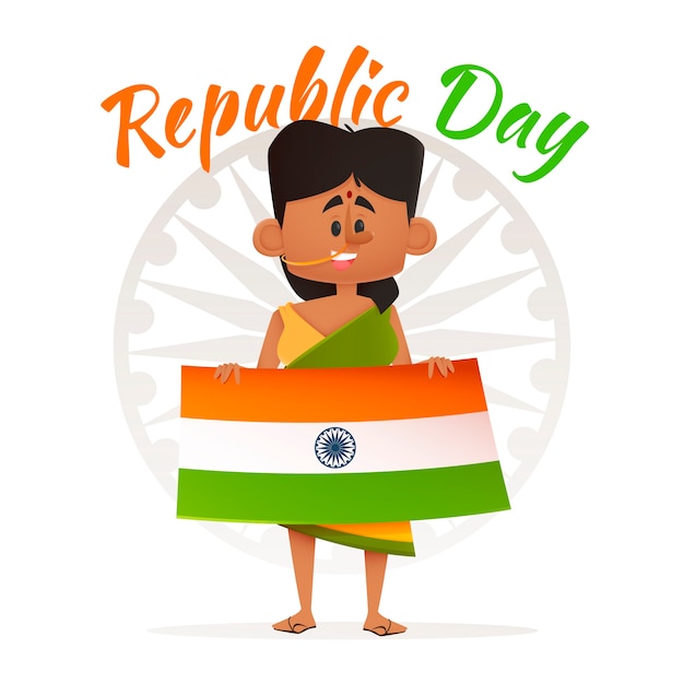 Free vector woman holding indian republic day banner