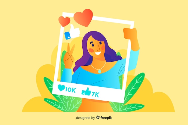 Free vector woman holding an instagram frame and smile