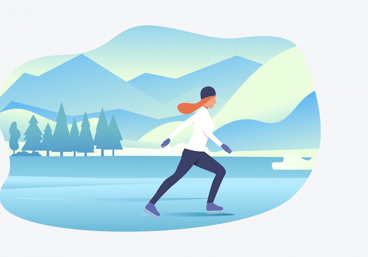 無料Vector 雪に覆われた風景と女性アイススケート