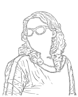 Женщина в очках с серьгами и длинными вьющимися волосами каракули линейные