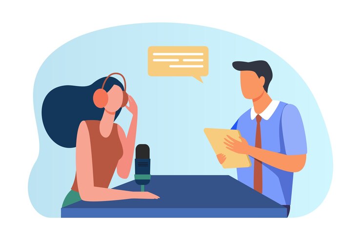 Free Vector woman interviewing man with document.