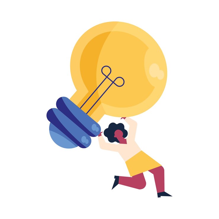 Free Vector woman lifting bulb light