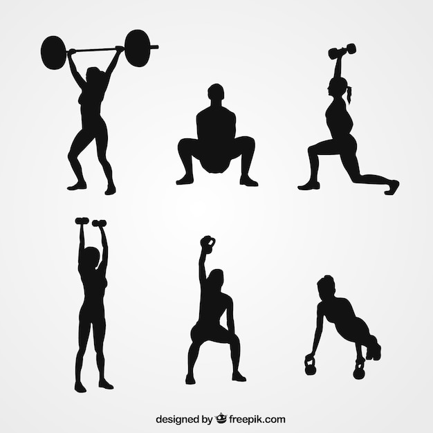 Woman lifting weight silhouettes collection