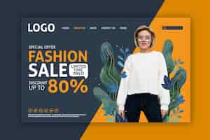 Free vector woman and liquid effect leaves landing page fashion sale