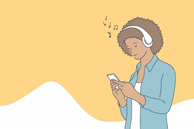 Woman listening music concept