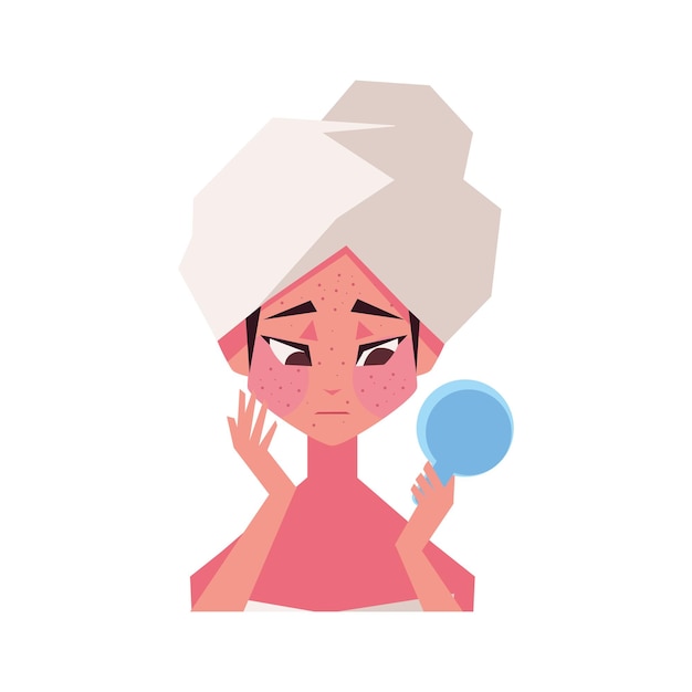 Free vector woman looking at oily skin icon isolated