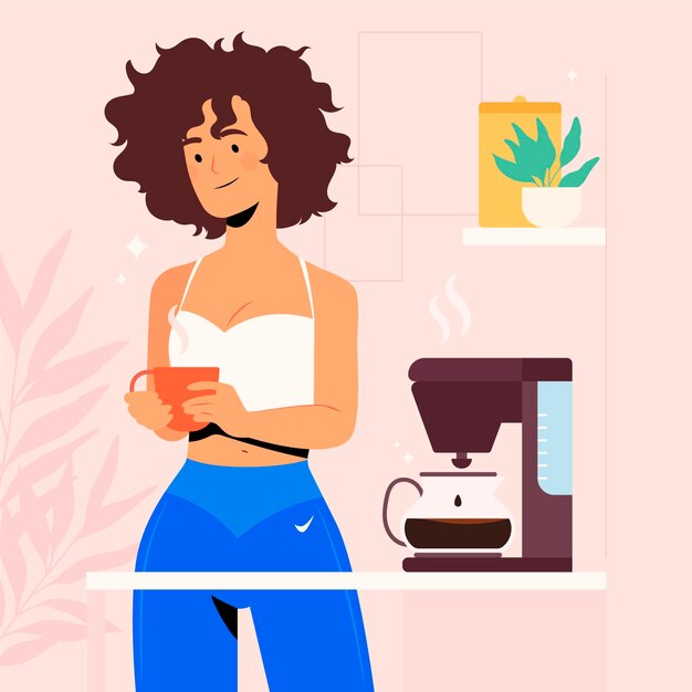 自宅でコーヒーを作る女性
