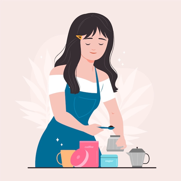 Free vector woman making coffee