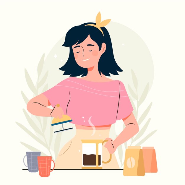 Woman making delicious coffee