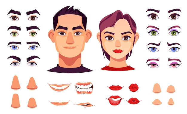 Free vector woman and man face constructor elements