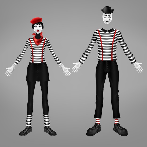 Free vector woman and man mime costumes