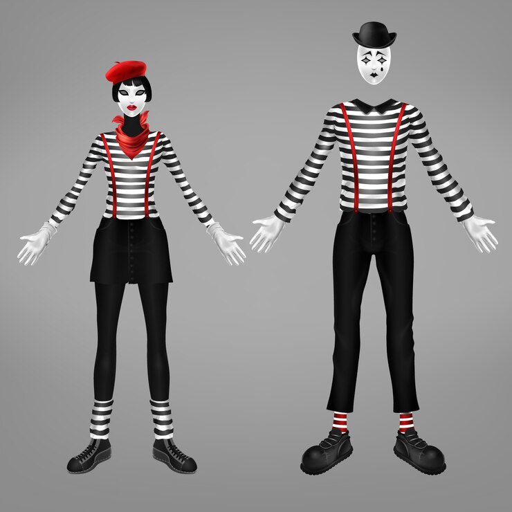 Free Vector woman and man mime costumes  