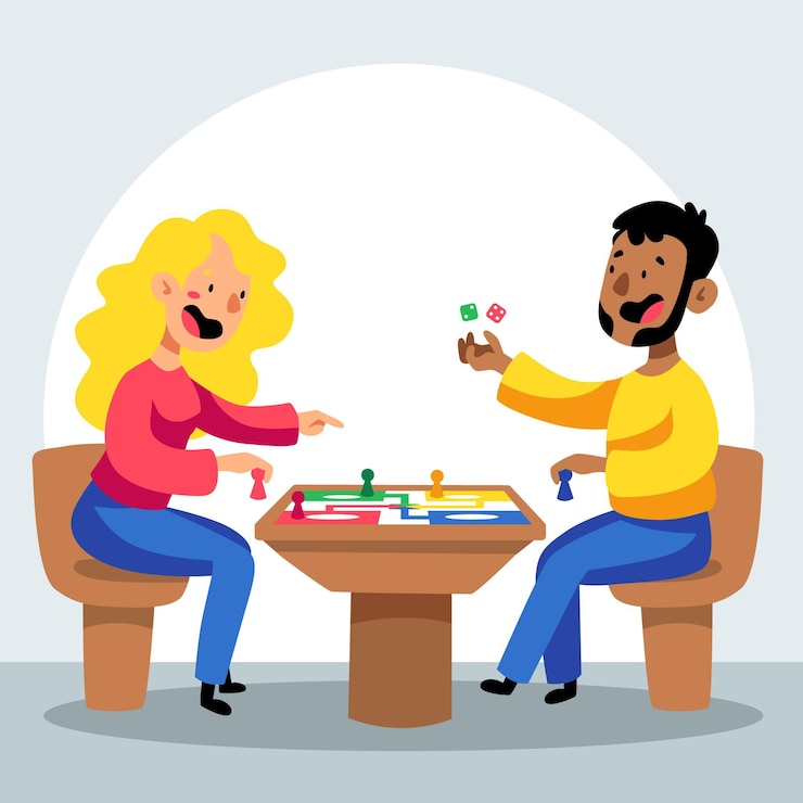 Free Vector woman and man playing ludo game