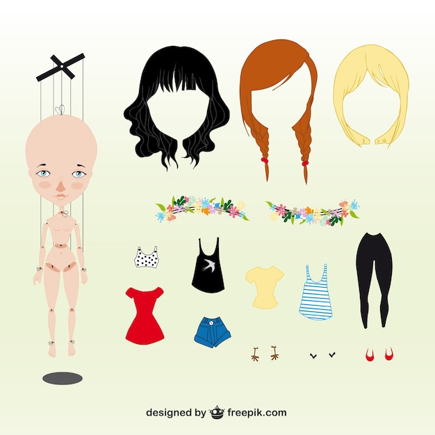 Free vector woman marionette with accessories