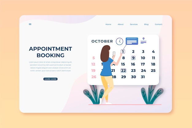 Free vector woman marking her appoiment booking days landing page