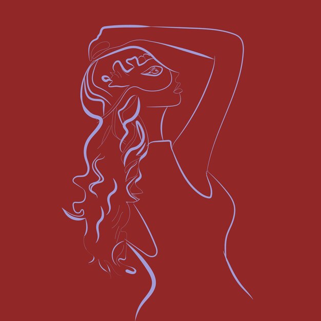 Женщина в маске линии искусства вектор на красном фоне