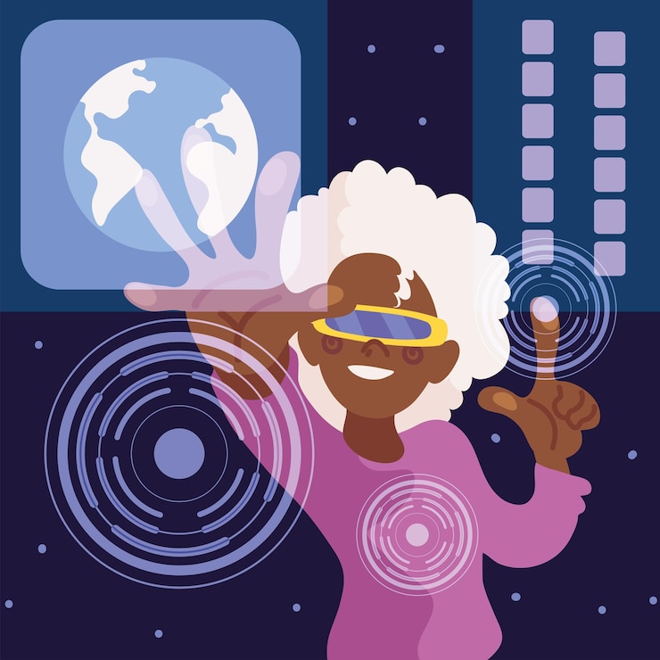 Free Vector woman in metaverse wearing vr glasses