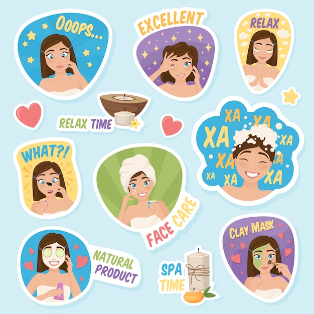 Free vector woman morning stickers set