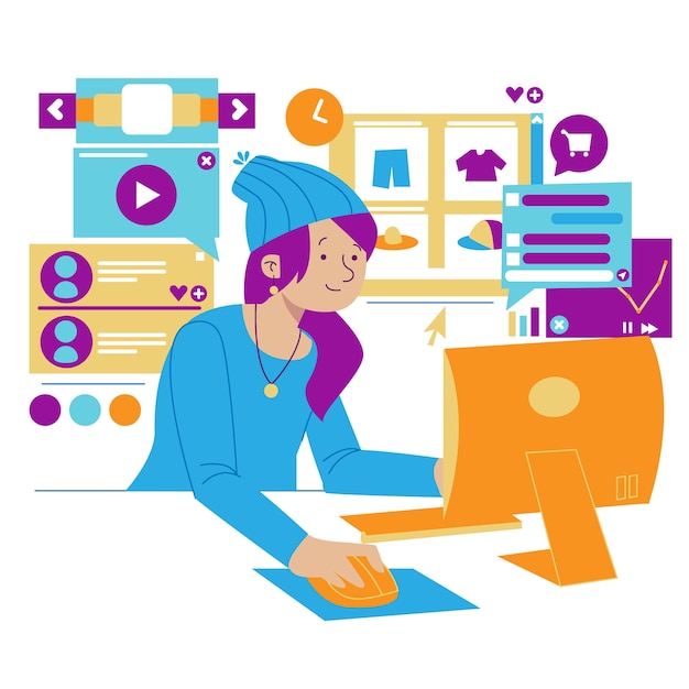 Free vector woman multitasking while searching the web