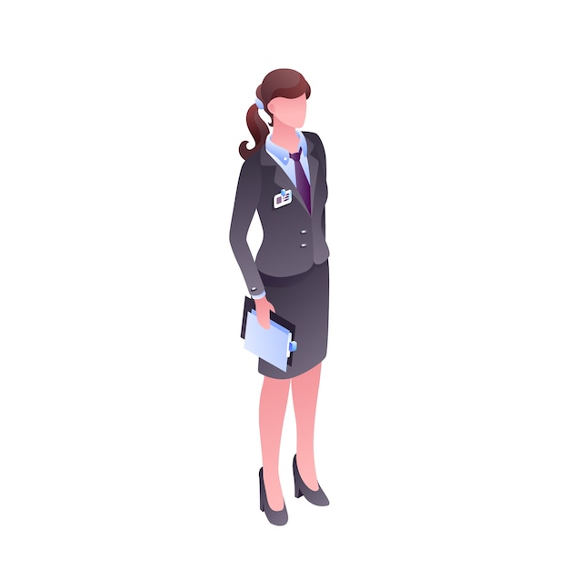 オフィス服の女性顔なしの孤立した文字のイラスト。