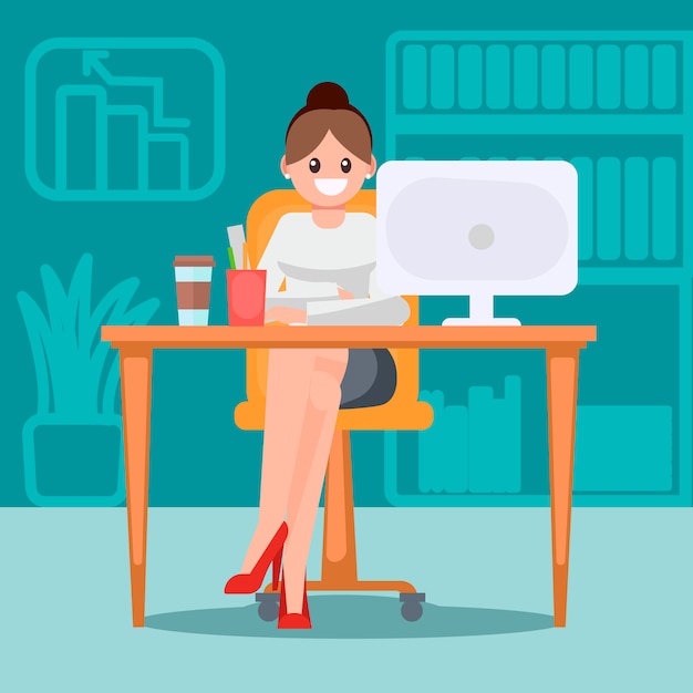 Free vector woman in the office at the table