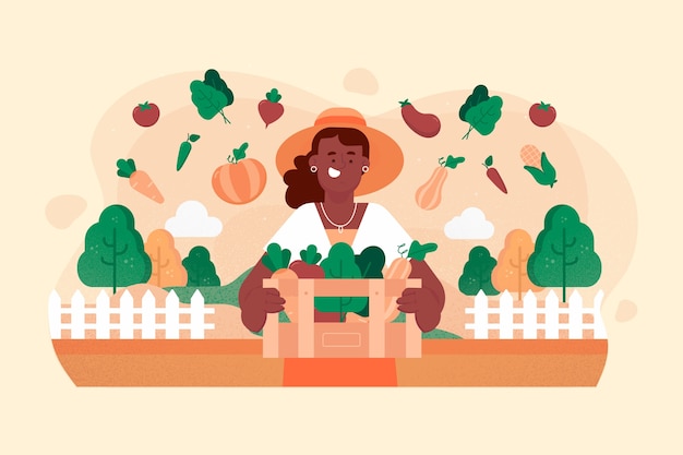 Woman organic farming concept illustration