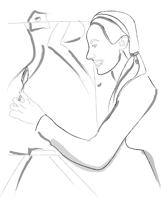 Woman painting her art Vector line arts