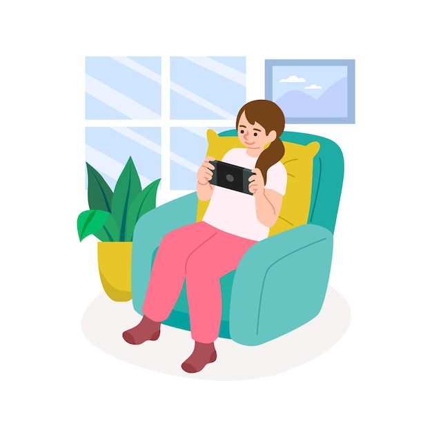 Woman playing videogame on couch