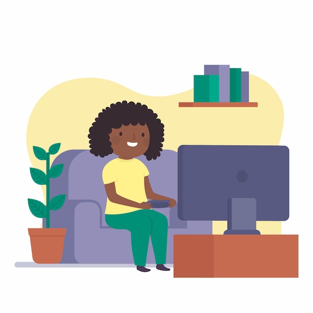 Free vector woman playing videogame illustration