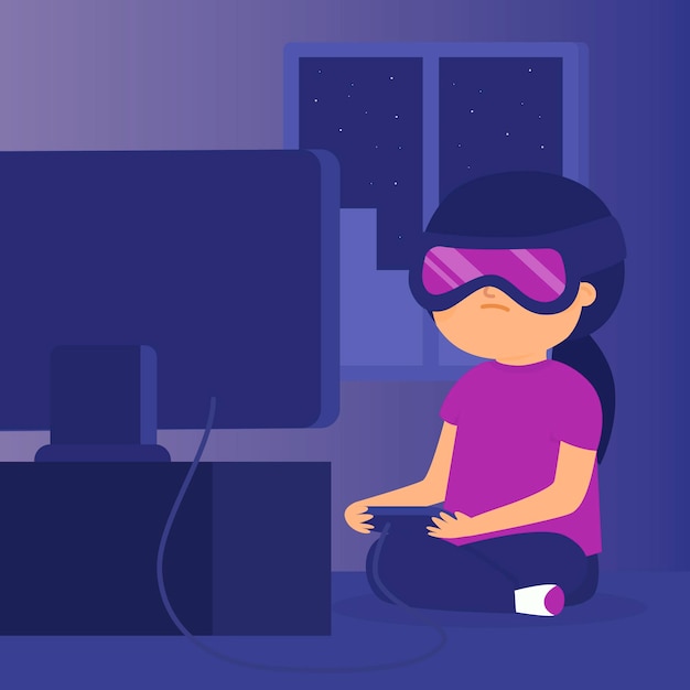 Woman playing vr videogame illustration