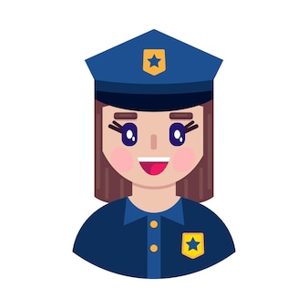 Woman policeman in flat style on white background.